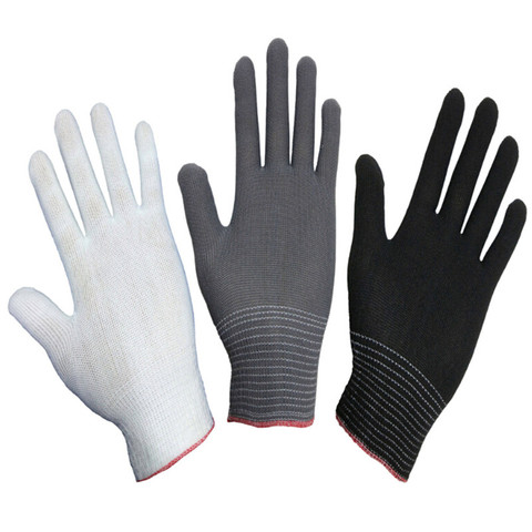 4pcs= 2 pairs White Black Nylon Antistatic Work Gloves Knit Working Gardening Lumbering Hand Safety Security Protector Grip ► Photo 1/6
