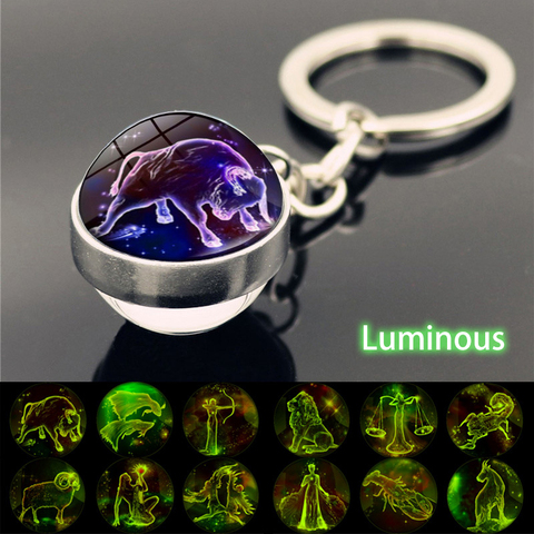 12 Constellation Luminous Keychain Glass Ball Pendant Zodiac Keychain Glow In The Dark Key Chain Holder Men Women Birthday Gift ► Photo 1/6