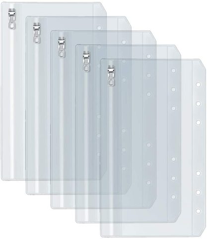 A5 A6 Clear Binder Pockets with Metal Zipper 6-Hole Punched Binder Pocket for 6-Ring Notebook Binder Pouch Organizer for Cashs ► Photo 1/6