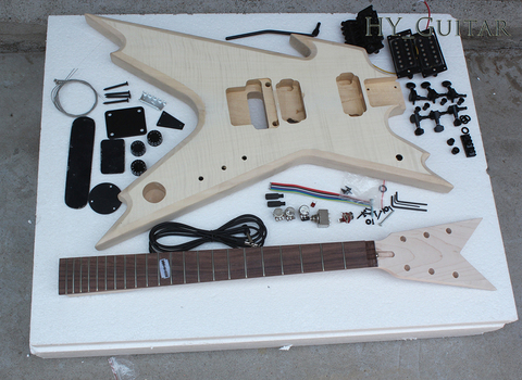 DIY Semi-Finished Unusual Shaped Electric Guitar Kits without Paint,Flame Maple Veneer ► Photo 1/6