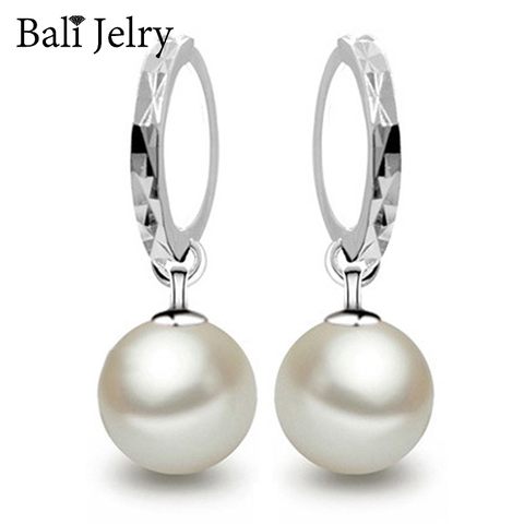 Bali Jelry Earring 925 Silver Jewelry Accessories 10mm Pearl Trendy Drop Earrings for Women Wedding Promise Party Gift Wholesale ► Photo 1/4