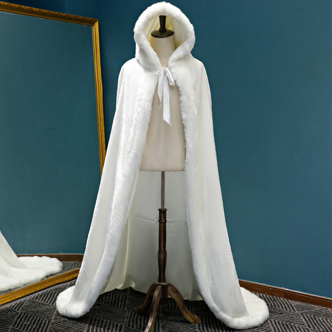 Winter Long warm Wedding capes white wedding cloak Floor Length Bride shawl Faux fur cape coat adult Bridal Wrap ► Photo 1/6