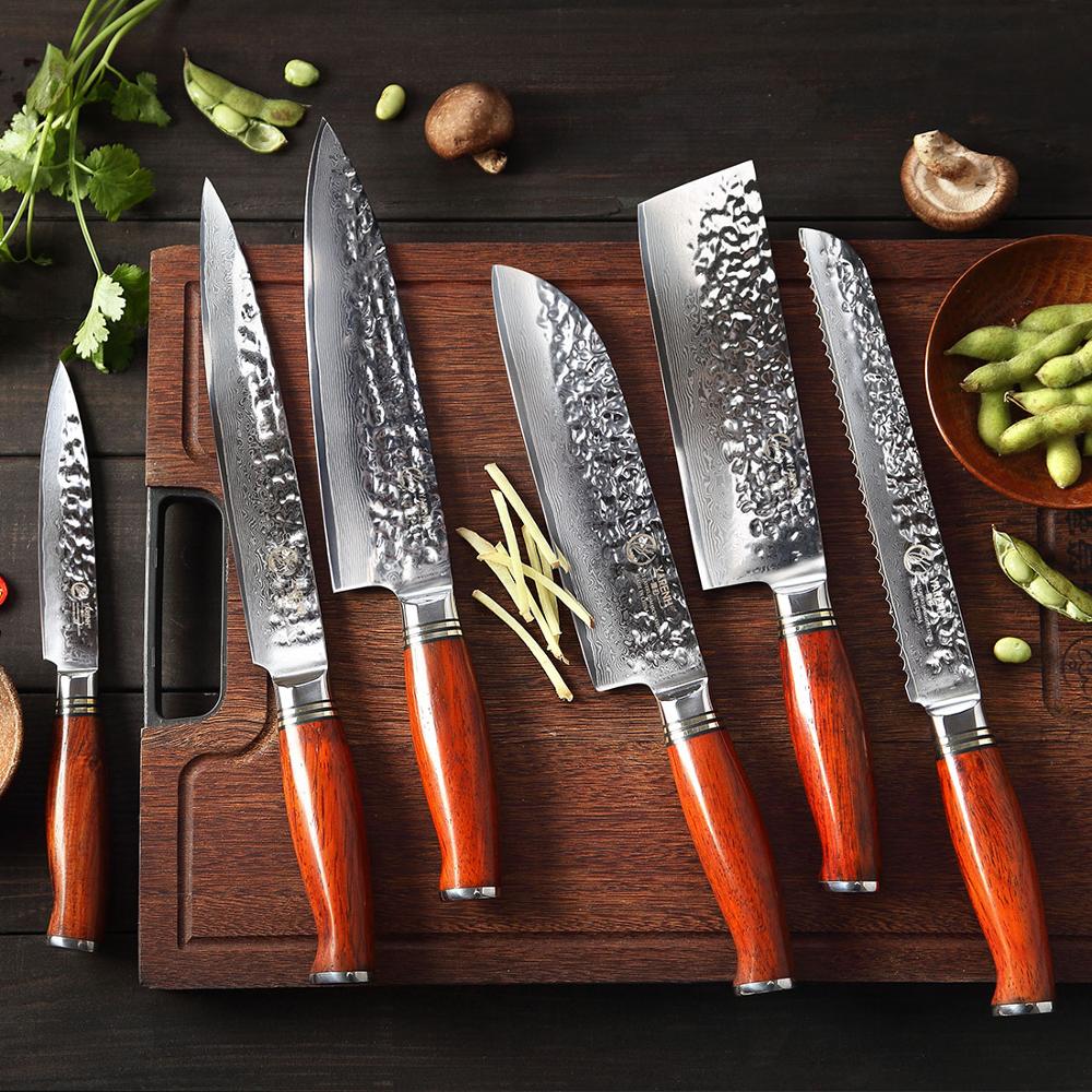 Kitchen Knife Set Chef Knives Japanese 7CR17 440C High Carbon Stainless  Steel Imitation Damascus Sanding Laser Knife