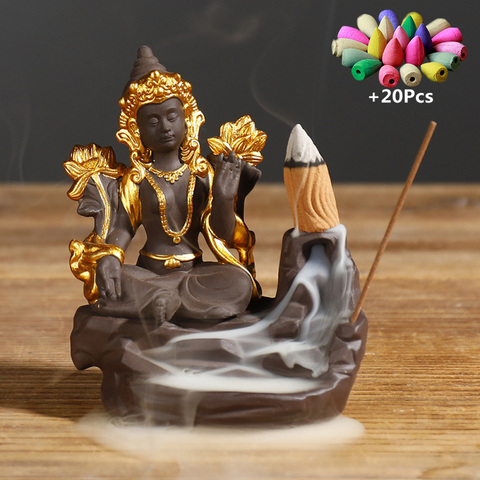 Handiwork Home Decorate The Statue Of Sakyamuni In India Backflow Incense Burner Purple Clay Incense Stick Holder Ceramic Censer ► Photo 1/1