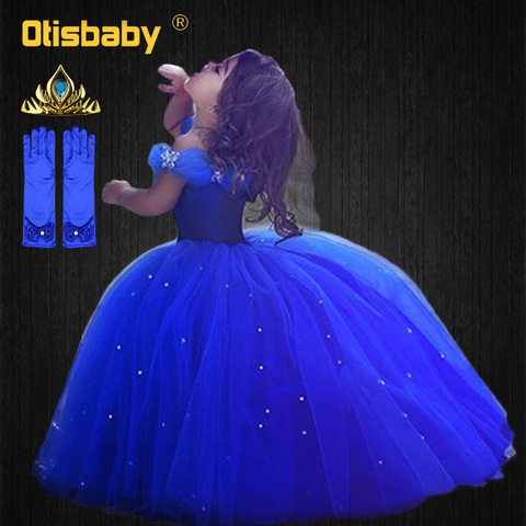 2022 High Quality Children Girls Halloween Princess Cinderella Dress Up Girl Birthday Party Long Dress Kids Tutu Blue Ball Gown ► Photo 1/6