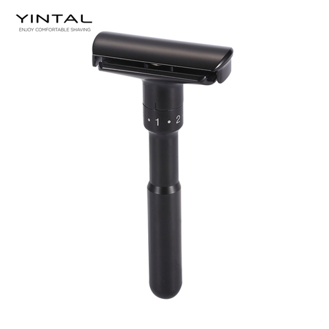 YINTAL Luxurious Black Adjustable Safety Razor Classic Stand Safety Razor Men Shaving With 5 Blades ► Photo 1/6