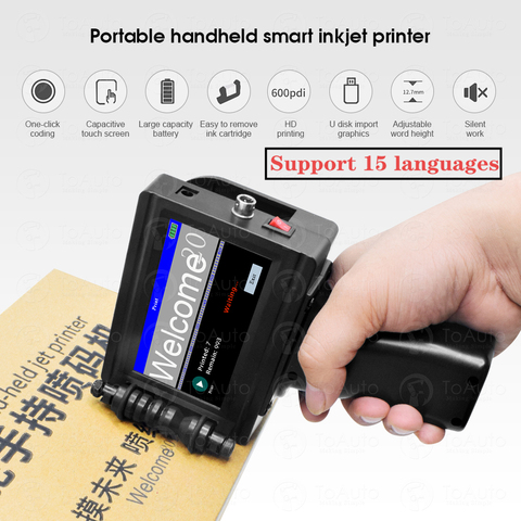 Smart Portable Handheld Inkjet Printer Quick-drying 600DPI Label Print Machine, Touch Screen for Date LOGO Barcode QR Code Print ► Photo 1/6