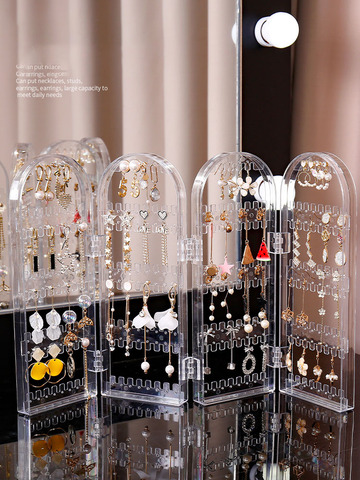 Jewelry Organizer Folding Transparent 240 Holes Stud Earring Holder 4 Panels Jewelry Display Rack For Necklace/Dangle Ear Rings ► Photo 1/6