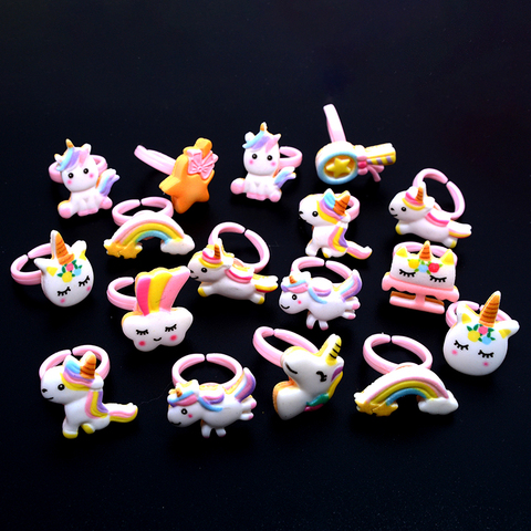 20pc Cartoon Animal rainbow Unicorn Horse Kids Finger girl Rings Favors child Costume Birthday for Baby Party Gifts ► Photo 1/6