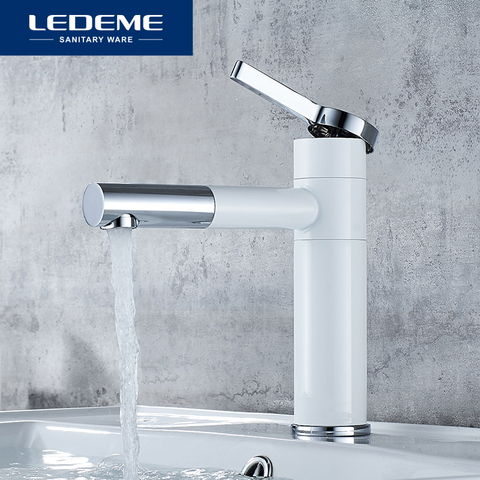 LEDEME Basin Faucet White Single Handle Lavatory Single Hole Water Vanity Sink Bath Basin Mixer Tap Solid Brass Faucets L1152 ► Photo 1/6