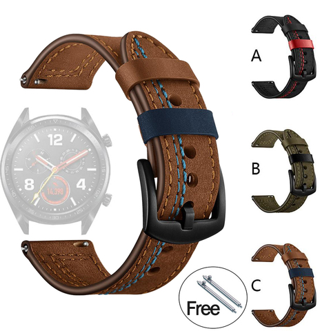 20mm 22mm Leather Watch Band for Samsung Galaxy Watch Active 2 42 46mm Gear S3 Watchband for Amazfit Bip Strap for Huawei watch ► Photo 1/6