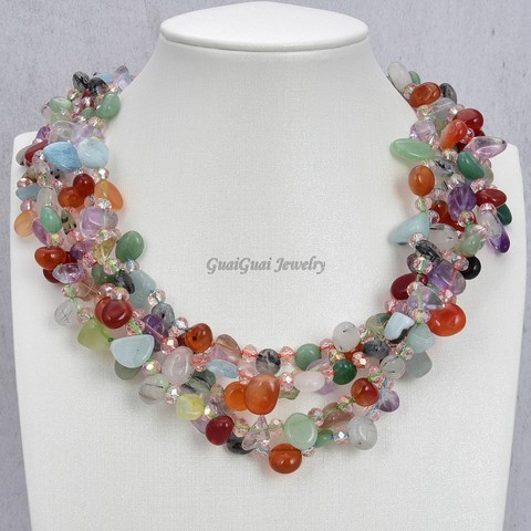 GG Jewelry 5Strands Agate Jade Crystal Jasper Mix-Color Gems Stone Torsade Necklace ► Photo 1/3