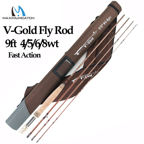 Maximumcatch V-Gold 9FT 4/5/6/8WT Fly Fishing Rod 4Pcs Fast Action Pacbay Guides Fly Rod with a Triangle Cordura Rod Tube ► Photo 1/6