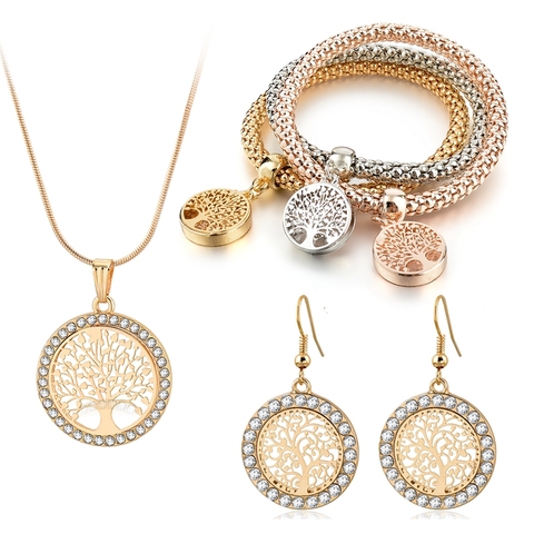 ins Luxury Gold Tree of Life Jewelry Sets Necklace Earrings Bracelets For Women Bridal Elegant Lady Wedding Jewelry Set ST200011 ► Photo 1/6