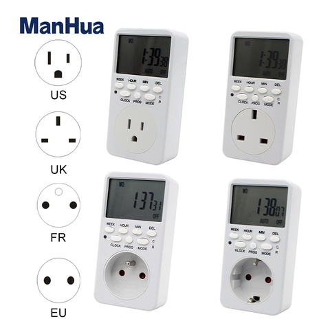 Manhua Electronic Digital Timer Switch 24-hour Cycle EU UK US FR Plug Intelligent Home Timer Socket ► Photo 1/6