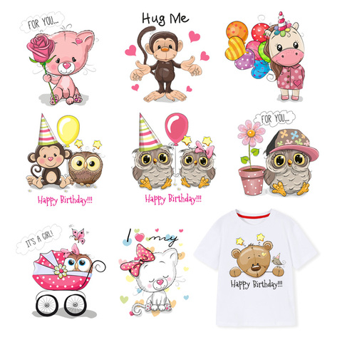Animal Iron on Transfers Patches Clothing DIY Thermo Stickers Cute Owl Monkey Heat Transfers Patch for Child Clothes Decor F ► Photo 1/6