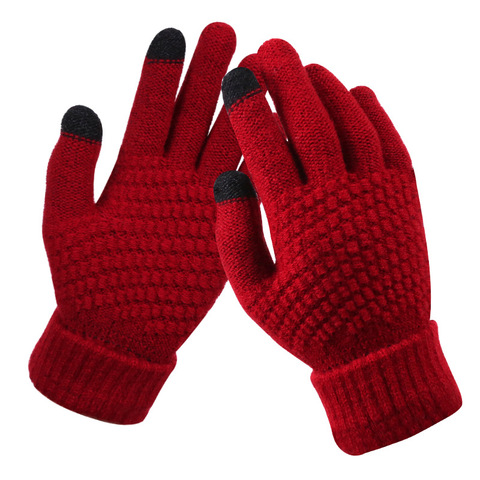 Men Women Winter Knit Touch Screen Gloves Smart Phone Tablet Full Finger Mittens 