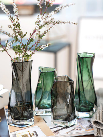European style creative geometric glass vase living room water planting flower arrangement, vase table decoration ornaments ► Photo 1/6