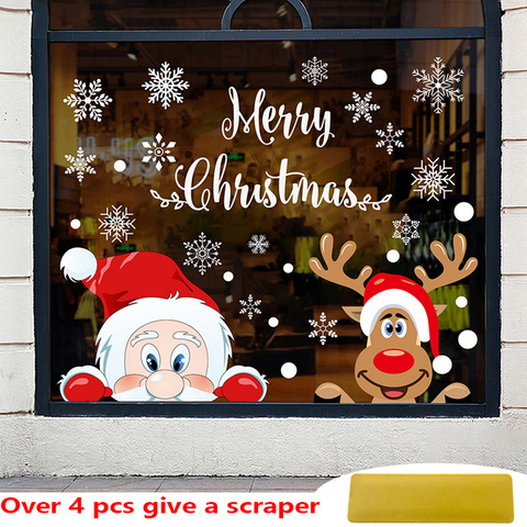 Christmas Window Decal Santa Claus Snowflake Stickers Winter Wall Decals  For Kids Rooms New Year Christmas Window Decorations