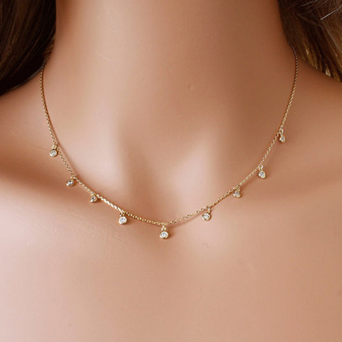 Creative Simple Women's Collarbone Chain Necklace Charming Lady CZ Pendant Choker Necklace Jewelry Gifts For The New Year ► Photo 1/6
