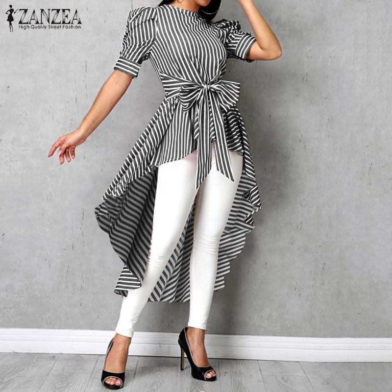 ZANZEA Women's Long Sleeve Double Layer Shirt Tops Asymmetrical High Low Blouse
