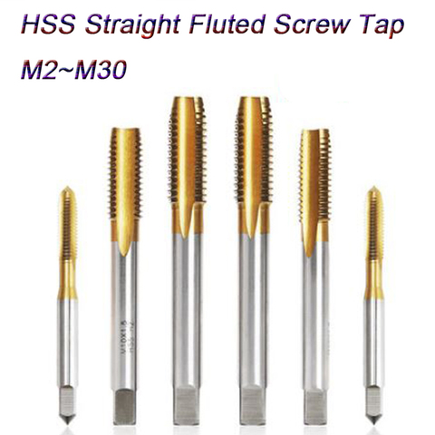 Metric Machine Screw Tap HSS Ti-coated Hand Spiral Point 4 Straight Flutes Plug Thread Tapping Bearing Steel M2 M24 High Speed ► Photo 1/5