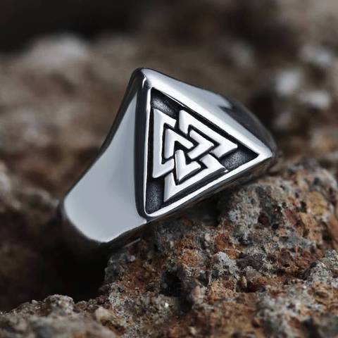 US SIZE VIKING SIGNET RING FOR MEN STAINLESS STEEL VALKNUT VIKING RINGS SCANDINAVIAN WIKINGER NORSE JEWELRY GIFT OSR626 ► Photo 1/6