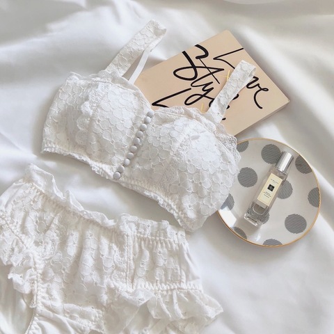 Wriufred Vintage lace bra sets fairy white button without rim lingerie set  tube top embroidered underwear ruffled panties suit - Price history &  Review, AliExpress Seller - Wriufred Store