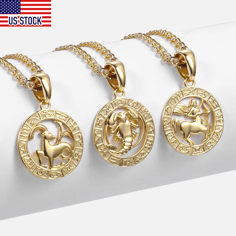 Davieslee 12 Horoscope Zodiac Sign Pendant Necklaces For Women Men Gold Aries Leo Dropshipping 12 Constellations Jewelry DGPM24 ► Photo 1/6