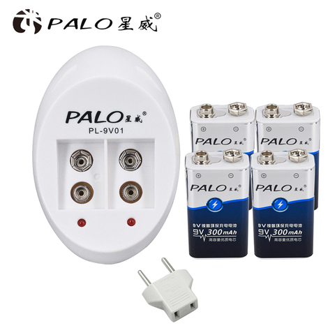 PALO Battery Charger For 6F22 9V NiCd NiMh Rechargeable batteries+4pcs 9V 300mAh NI-MH Bateria Rechargeable Batteries ► Photo 1/6