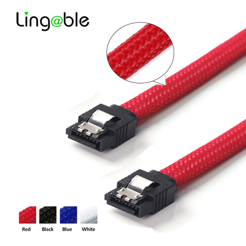 Lingable SATA 3.0 III SATA3 7pin Data Cables 6Gb/s SSD Cable HDD Hard Disk Drive Cord line Nylon Sleeved Black Blue Red White ► Photo 1/6