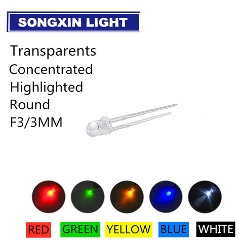 5Colors x20pcs =100pcs F3 Ultra Bright 3MM Round Water Clear Green/Yellow/Blue/White/Red LED Light Lamp Emitting Diode Dides Kit ► Photo 1/5