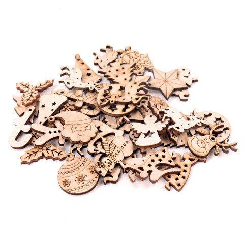 30mm 50pcs Wooden Christmas Series Pattern Scrapbooking Craft DIY Embellishment for Handmade Sewing Home Decoration MZ428 ► Photo 1/6