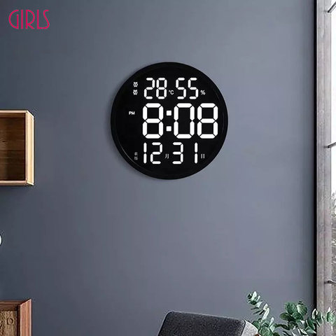 12 Inch LED Large Number Wall Clock Digital Temperature And Humidity Electronic Clock Modern Design Decoration Home Office Decor ► Photo 1/6