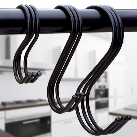 10pcs/6pc Kitchen Hooks Hanging Metal Hook Black/silver Stainless steel closet organizer handbag holder useful Kitchen tools ► Photo 1/6