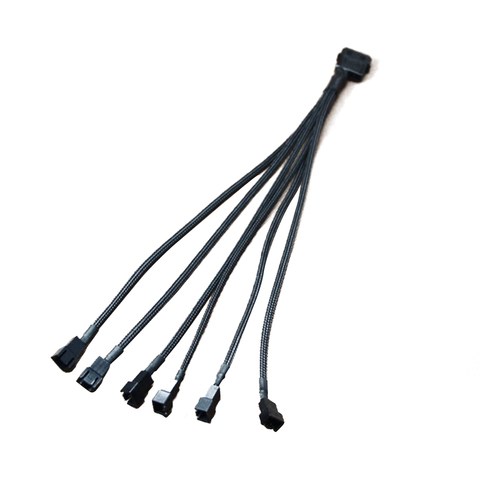 Black Sleeved 30cm Cooler Cooling Fan Splitter Power Cable 12V 4-Pin to 6 Port 3Pin/4Pin Connector for Molex IDE Computer PC DIY ► Photo 1/1