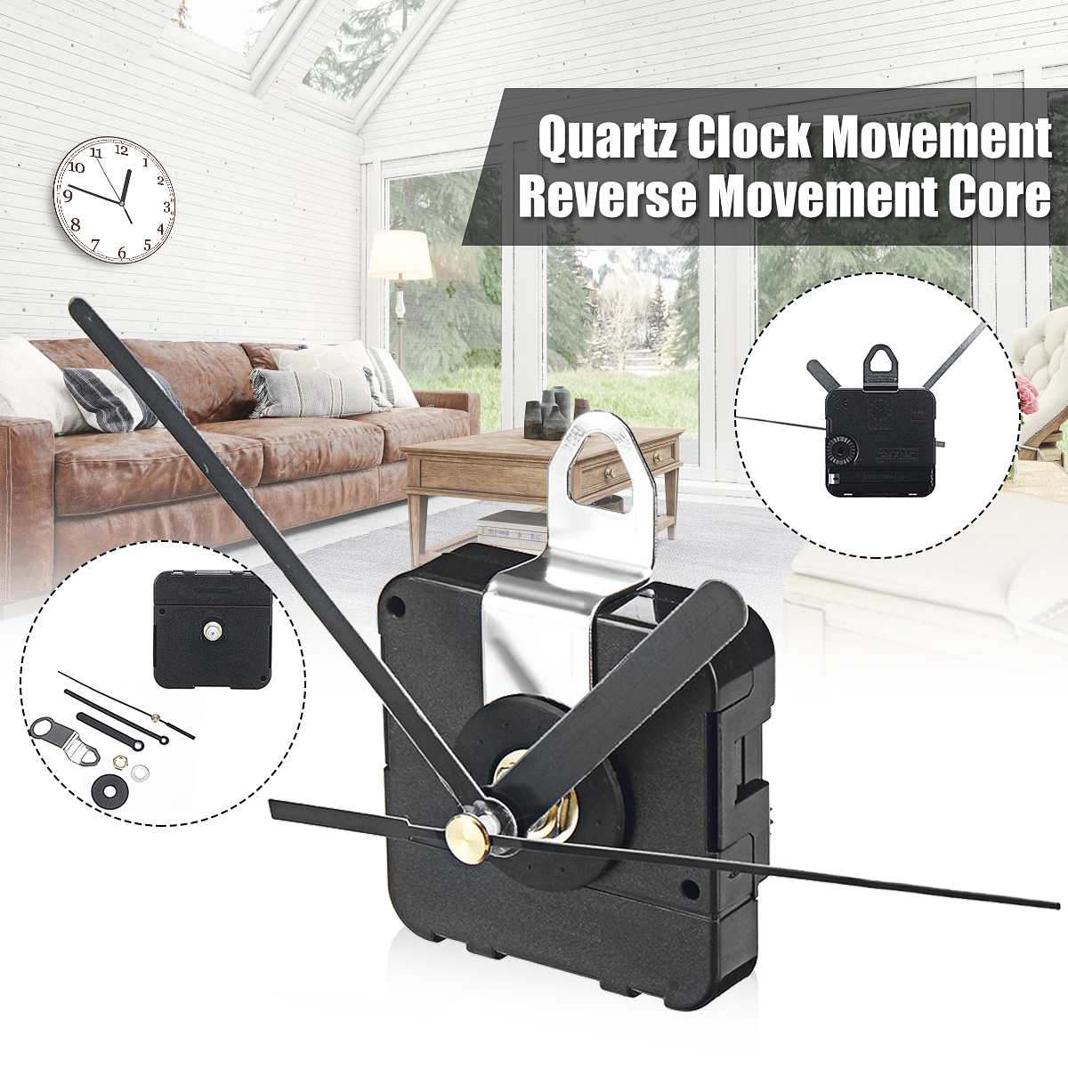 12.5cm Reverse Shaft DIY Black Hands Quartz Movement Silent Mechanism Wall Clock Repair Parts ► Photo 1/6