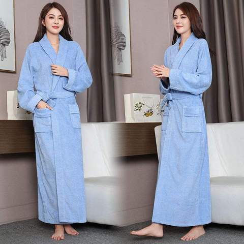 100% Cotton Toweling Terry Extra long Extra thick Robe blue Bath Robe Women Nightrobe Sleepwear Casual Home Bathrobe халат ► Photo 1/6