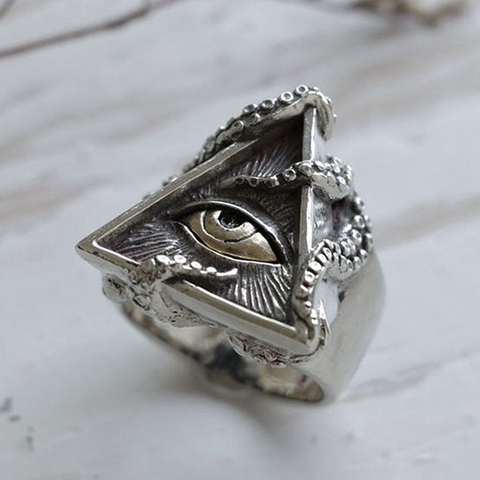 Vintage Octopus adsorption All Seeing Eye Ring Cool 316L Stainless Steel Biker Ring Men Women Masonic Ring Jewelry Wholesale ► Photo 1/6