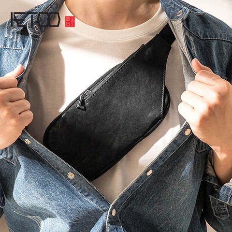 AETOO Leather Tide men's chest bag, ultra-thin one-shoulder bag, head leather retro slant bag ► Photo 1/6