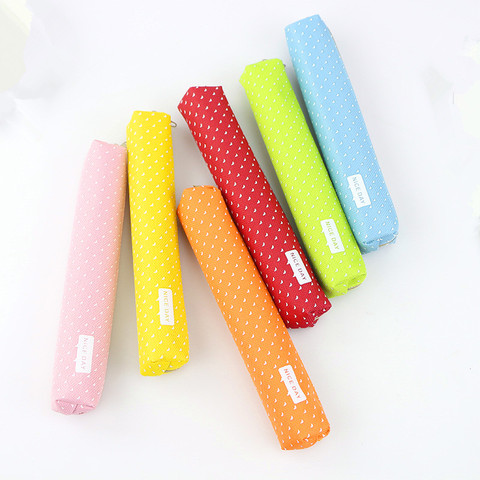 1 Pcs New Cute Candy Color Pencil Case Kawaii Dot Canvas Pen Bag Stationery Pen Pouch For Girls Gift Office School Supplies ► Photo 1/6