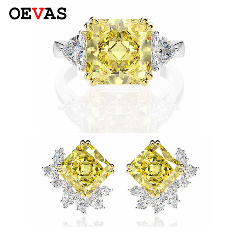 OEVAS Luxury 925 Sterling Silver Created Moissanite Citrine Gemstone Earrings/Rings Cocktail Wedding Jewelry Sets Gift Wholesale ► Photo 1/6