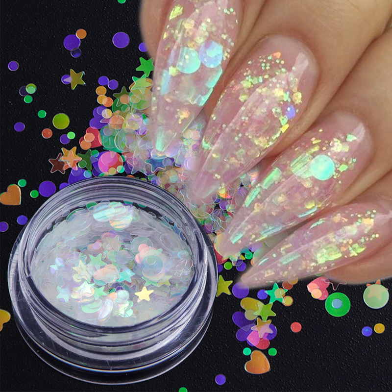 12 Grids Mermaid Nail Art Glitter Flakes,3D Aurora Heart Nail