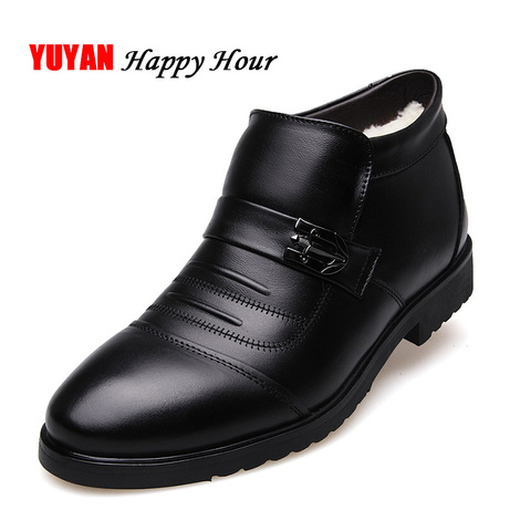 100% Genuine Leather Winter Boots Men Winter Shoes Cowhide Leather Warm Shoes Plush Black Chelsea Boots Man Ankle Booties KA439 ► Photo 1/6