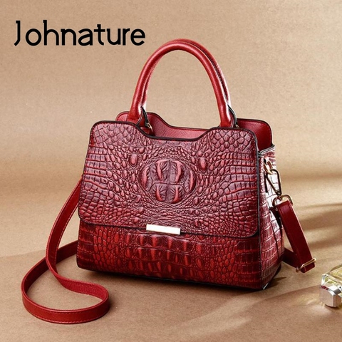 Johnature Luxury Handbag 2022 New High Quality Leather Women Bag Fashion Alligator Shoulder Bags Large Capacity Lady Casual Tote ► Photo 1/6