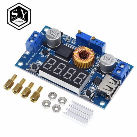 GREAT IT 1PCS 5A 75W Adjustable 5A CC/CV Power Step-down Charge Module LED Driver USB Voltmeter Ammeter Voltage Regulator ► Photo 1/6