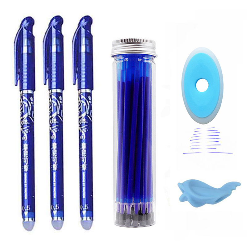 25 Pcs/Set 0.5mm Erasable Pen Blue Gel Ink Pens School Kids Students Stationery 