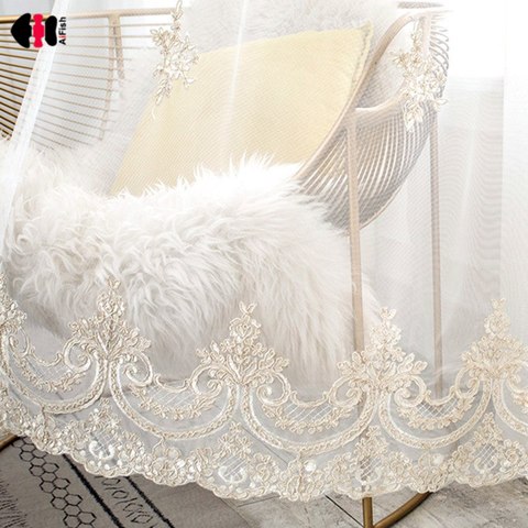 Luxury Embroidered Tulle Curtains for Living Room Floral Bottom Embroidery Elegant Romantic Bay Window Drapes zh059C ► Photo 1/6