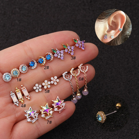 Fashion New 1pc Colorful CZ Cartilage Stud Earrings for Women Star Moon Helix Tragus Stud Earring Ear Piercing Jewelry ► Photo 1/6