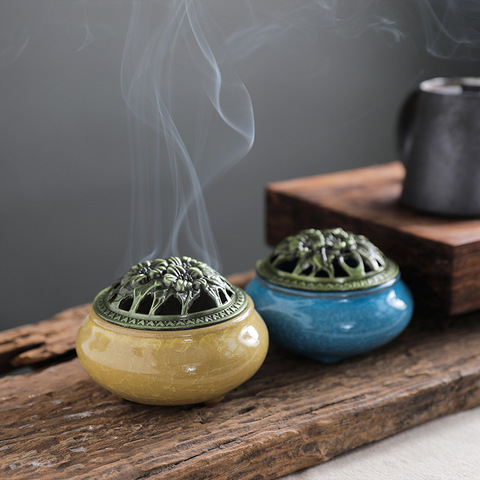 Ceramic Incense Burners Holder With lid Fragrance Can Enamel Zinc Alloy Censer for Tea House Yoga Studio Aroma Disc Aromatherapy ► Photo 1/1